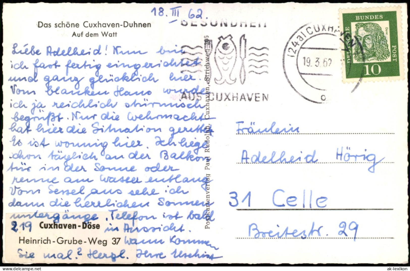 Ansichtskarte Duhnen-Cuxhaven Strand Watt Wattwagen 1962 - Cuxhaven