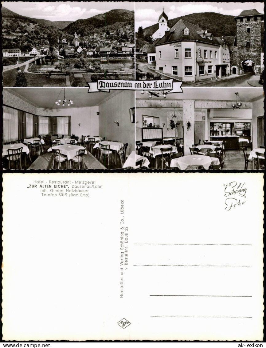 Dausenau Mehrbild-AK Mit Hotel Restaurant Metzgerei ZUR ALTEN EICHE 1960 - Sonstige & Ohne Zuordnung