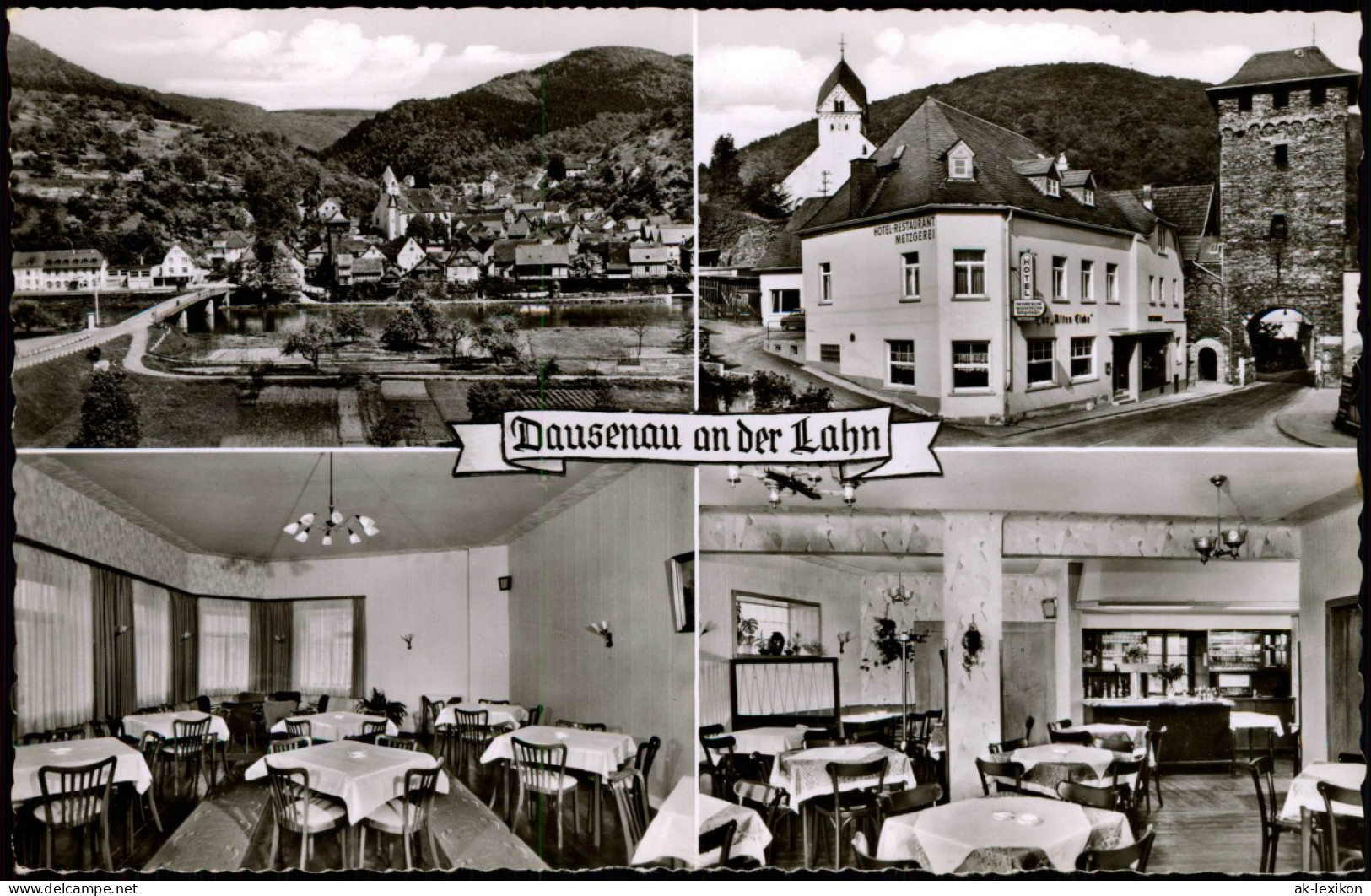 Dausenau Mehrbild-AK Mit Hotel Restaurant Metzgerei ZUR ALTEN EICHE 1960 - Sonstige & Ohne Zuordnung