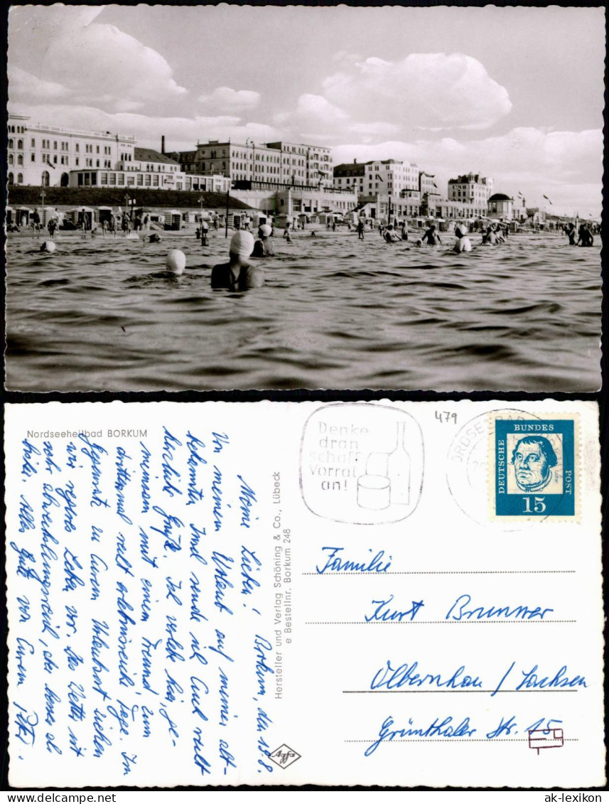 Ansichtskarte Borkum Strand Nordsee Badeleben Leute Im Wasser 1965 - Borkum