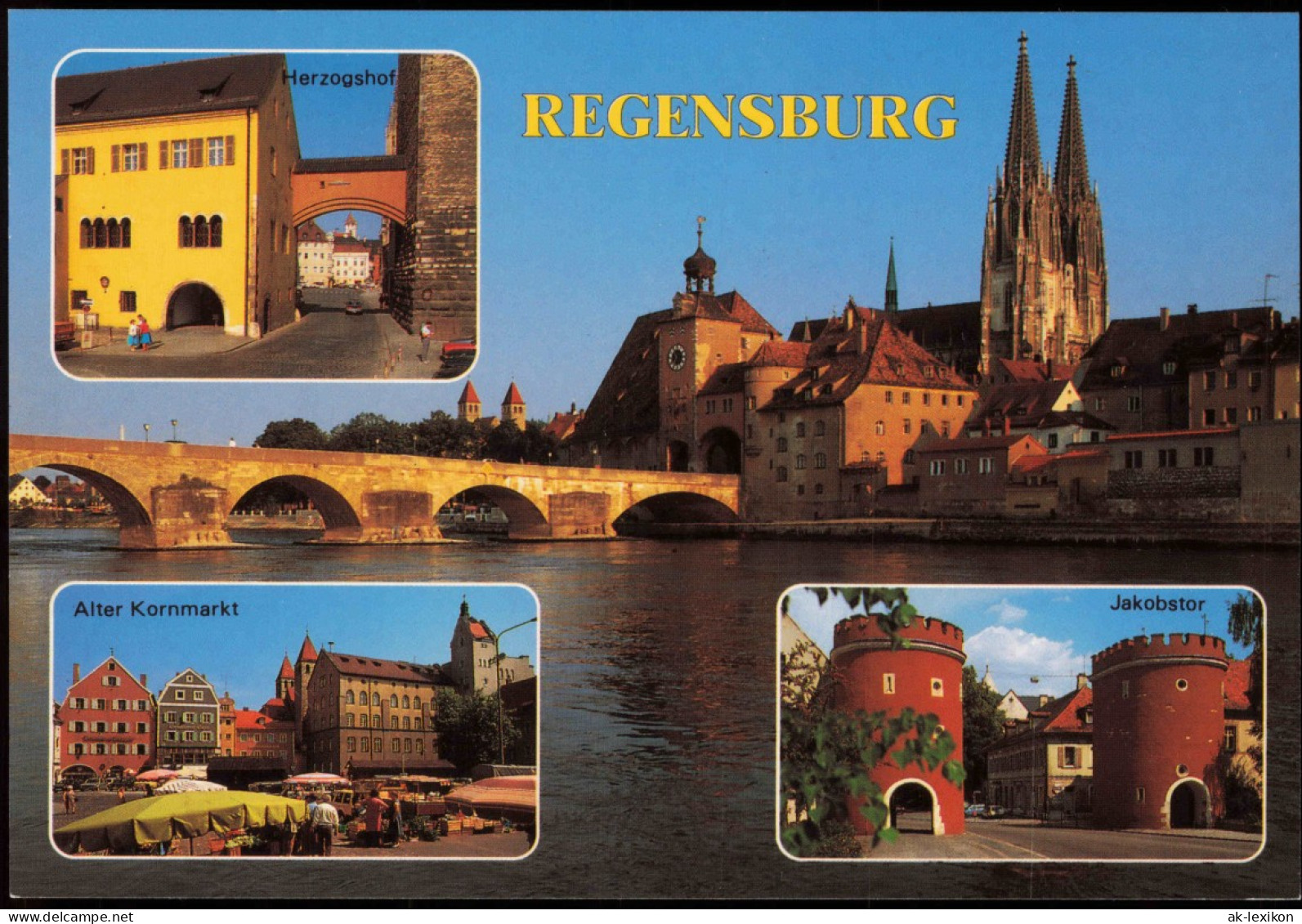 Regensburg Mehrbildkarte U.a. Kornmarkt, Jakobstor, Donau-Brücke 1980 - Regensburg