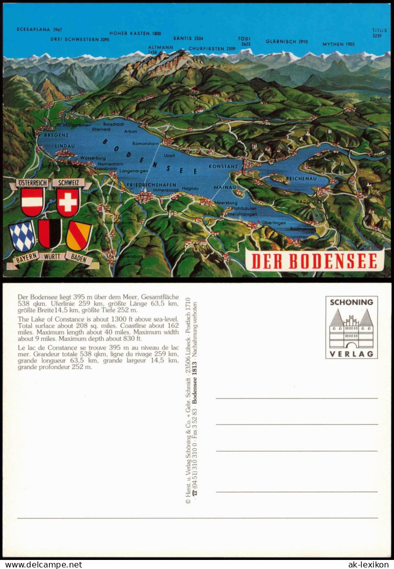 Ansichtskarte  Landkarten-Ansichtskarte: Bodensee 1995 - Landkarten