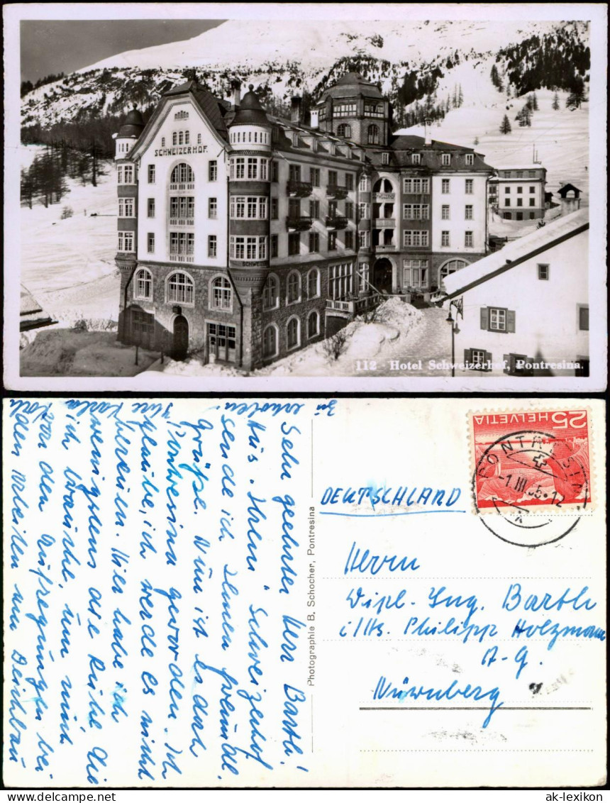 Ansichtskarte Pontresina Hotel Schweizerhof Im Winter - Fotokarte 1955 - Other & Unclassified