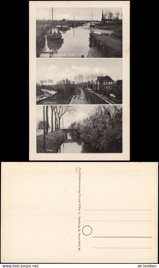 Ansichtskarte Drochtersen Gauensiek Niederelbe Hafen Deichpartie 3 Bild 1940 - Autres & Non Classés