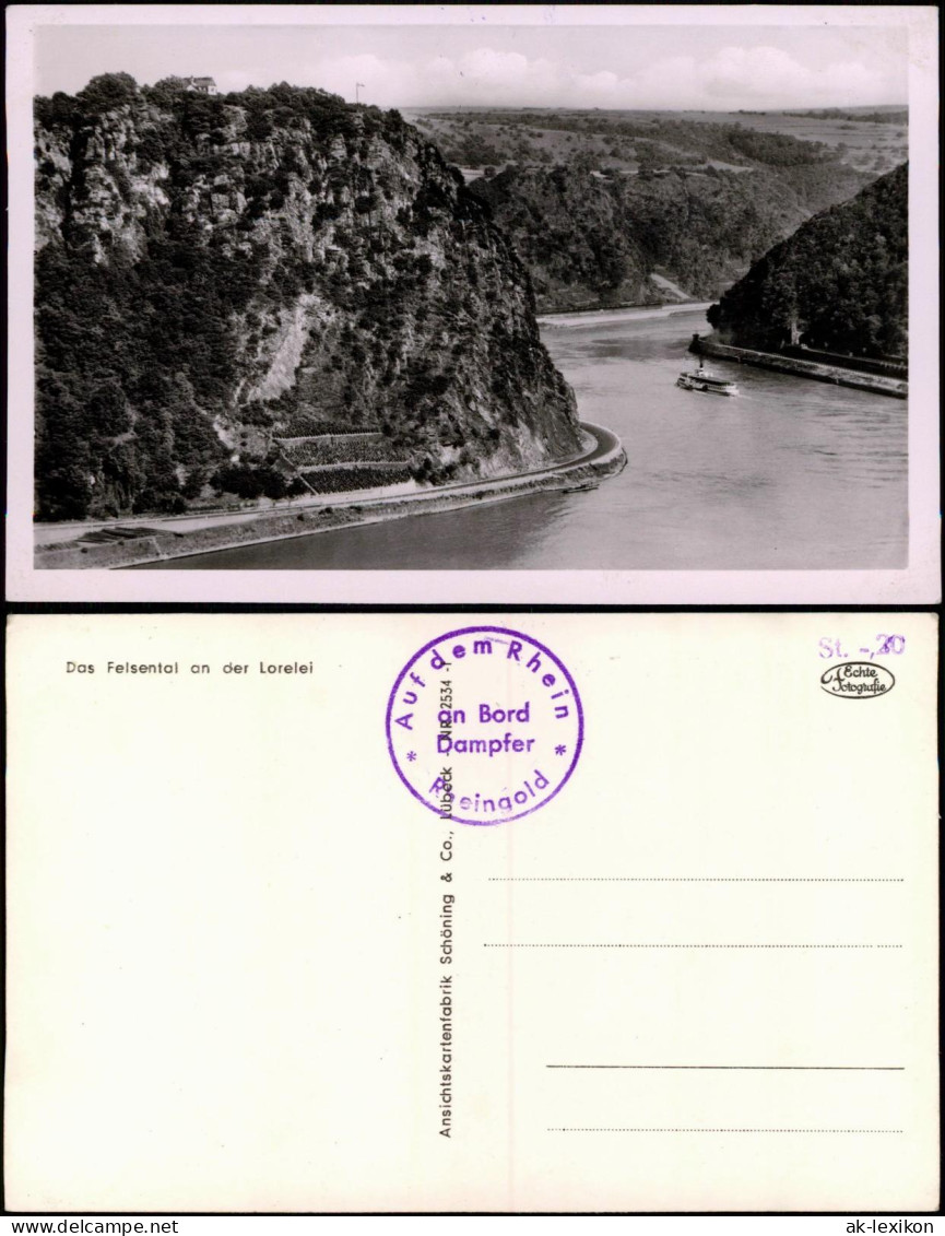 St. Goarshausen Loreleyfelsen Rhein 1955  Borstempel Dampfer Rheingold - Loreley