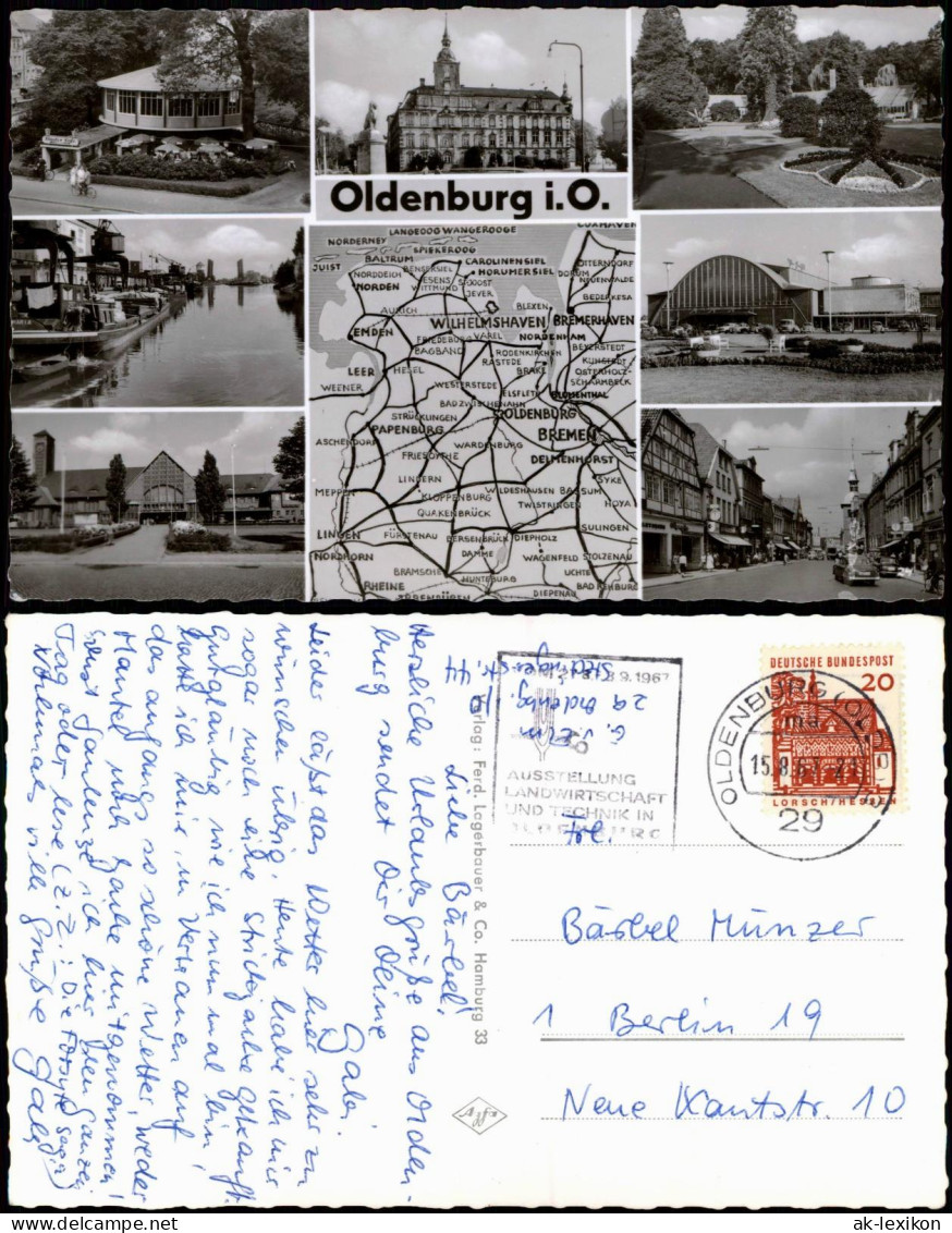 Ansichtskarte Oldenburg Landkarte: Bahnhof, Straße, Halle 1967 - Oldenburg