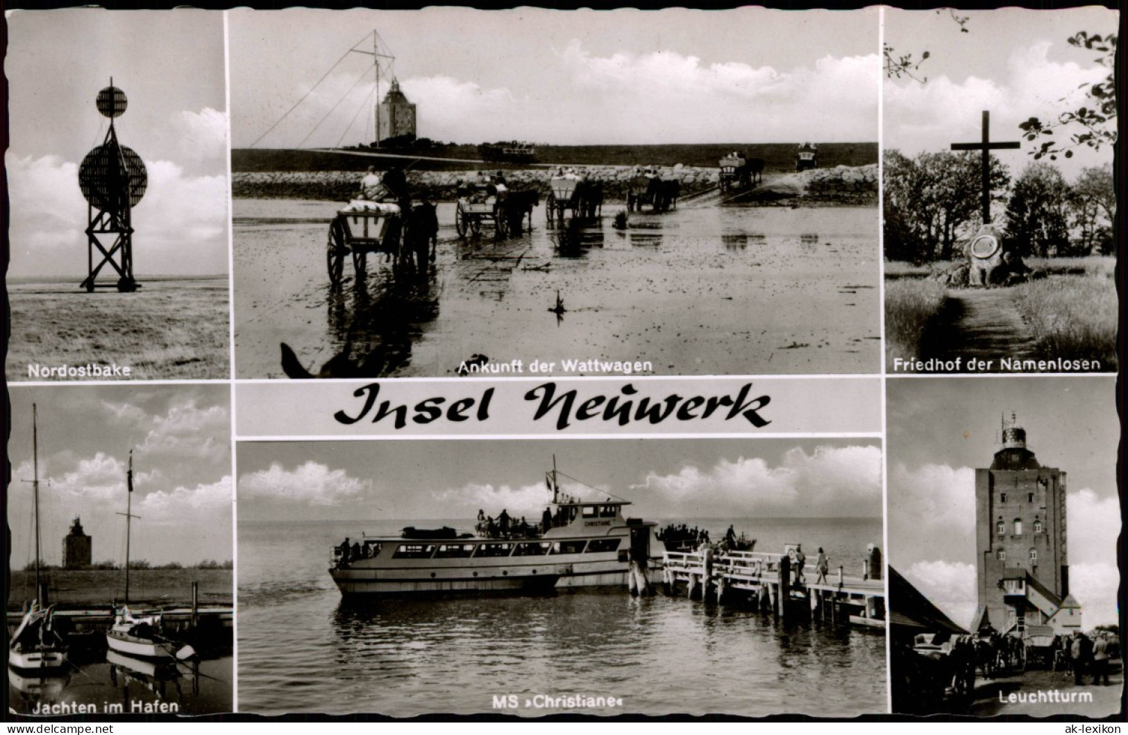 Insel Neuwerk-Hamburg Mit Nordostbake Jachten Im Hafen Ankunft Wattwagen 1960 - Altri & Non Classificati