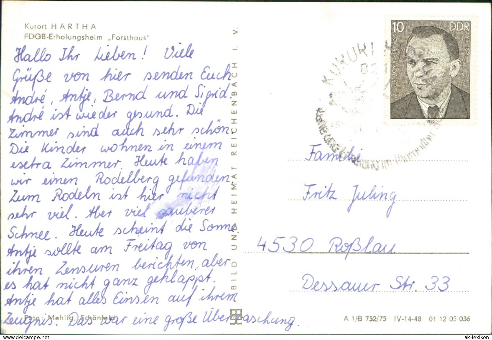 Ansichtskarte Hartha FDGB-Erholungsheim Forsthaus Zur DDR-Zeit 1975 - Hartha