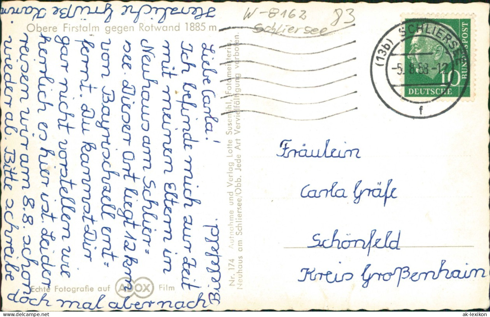 Ansichtskarte Bayrischzell Obere Firstalm Gegen Rotwand 1885 M Schliersee 1958 - Autres & Non Classés