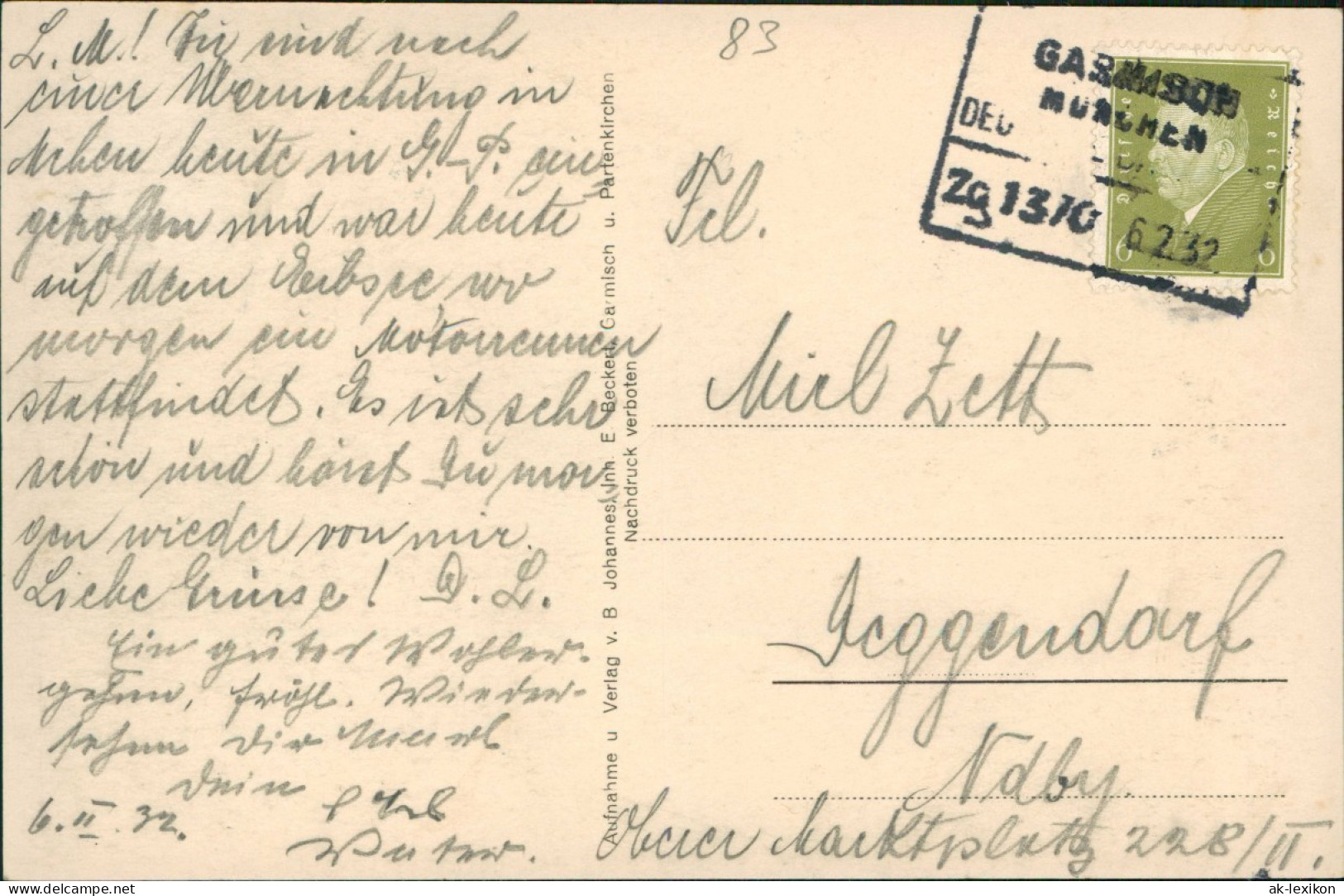 Ansichtskarte Grainau Badersee Hotel 1932  Gel Eckiger Bahnpoststempel - Other & Unclassified