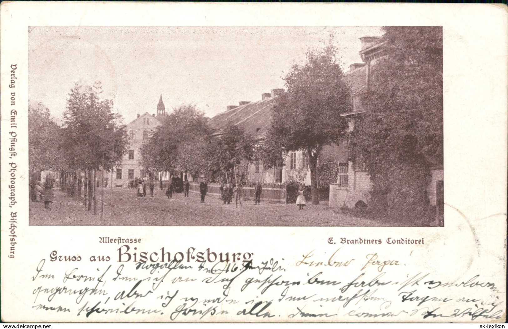 Bischofsburg (Ostpreußen) Biskupiec Alleestraße, Brandtners Conditorei 1899 - Ostpreussen