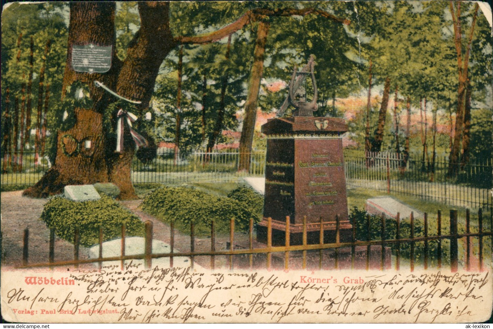 Wöbbelin Körnergrab Denkmal 1907  Gel. Ankunftsstempel Berlinno Pommern - Altri & Non Classificati