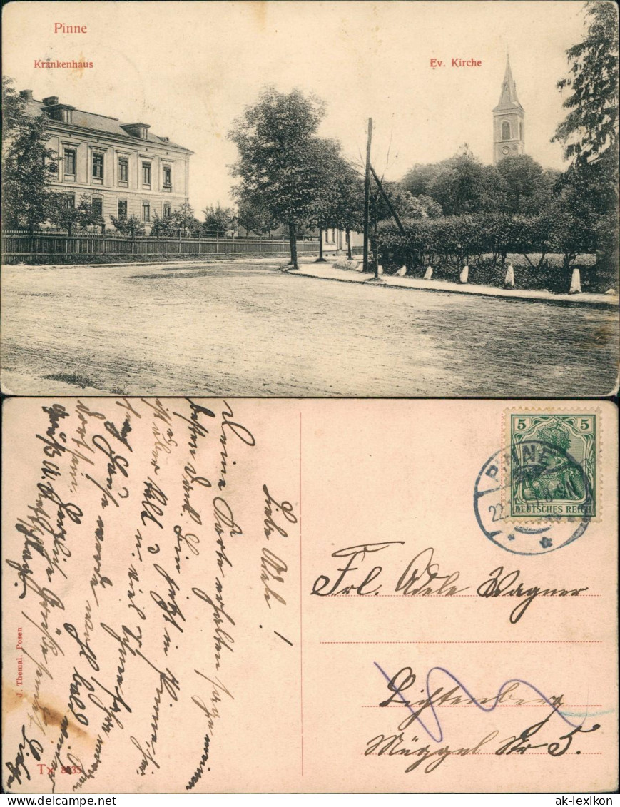 Postcard Pinne Be. Samter Pniewy Pr. Posen Straße, Krankenhaus 1912 - Polen