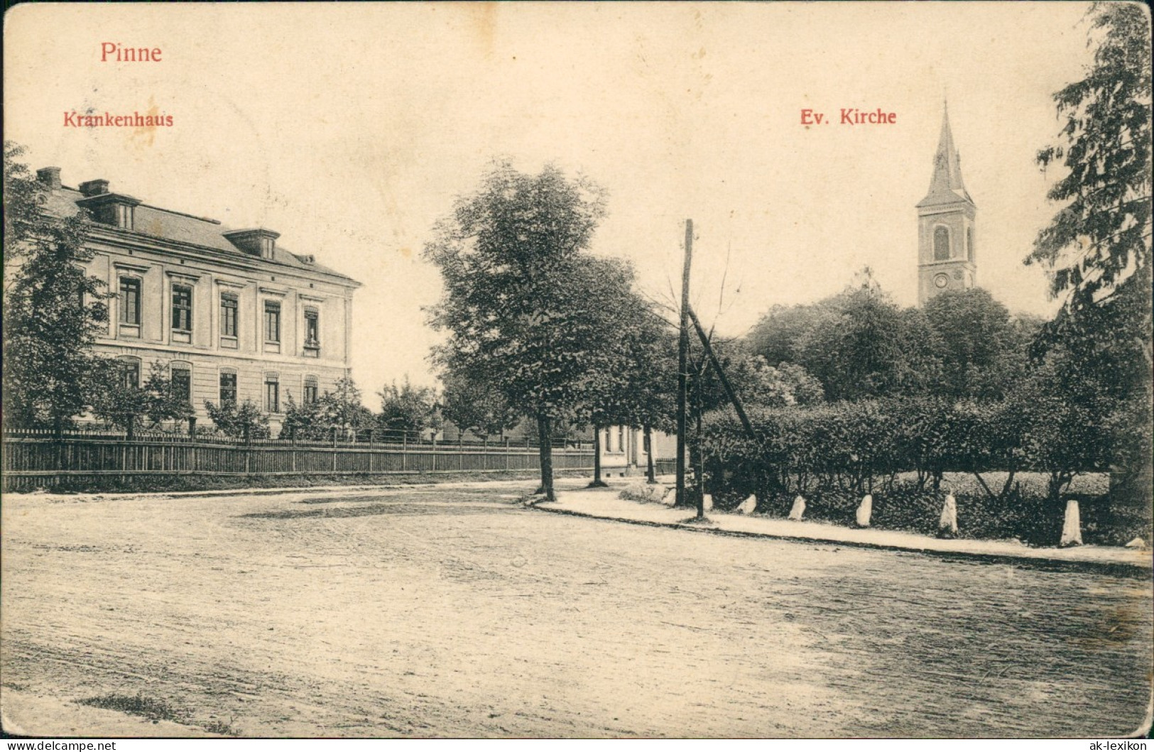 Postcard Pinne Be. Samter Pniewy Pr. Posen Straße, Krankenhaus 1912 - Polonia