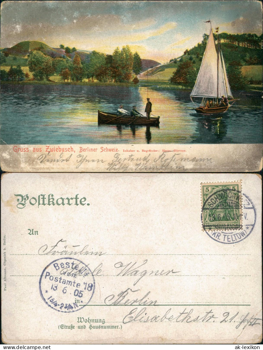 Ansichtskarte Zwiebusch-Gosen-Neu Zittau Berliner Schweiz. Segelboote 1905 - Sonstige & Ohne Zuordnung