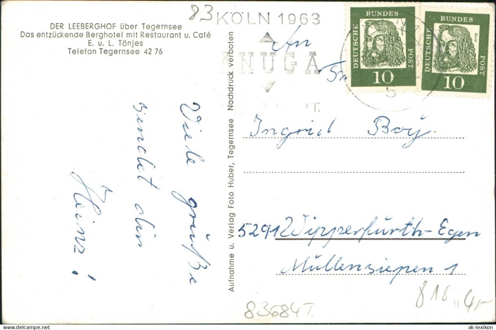 Ansichtskarte Tegernsee (Stadt) DER LEEBERGHOF 1963 - Tegernsee