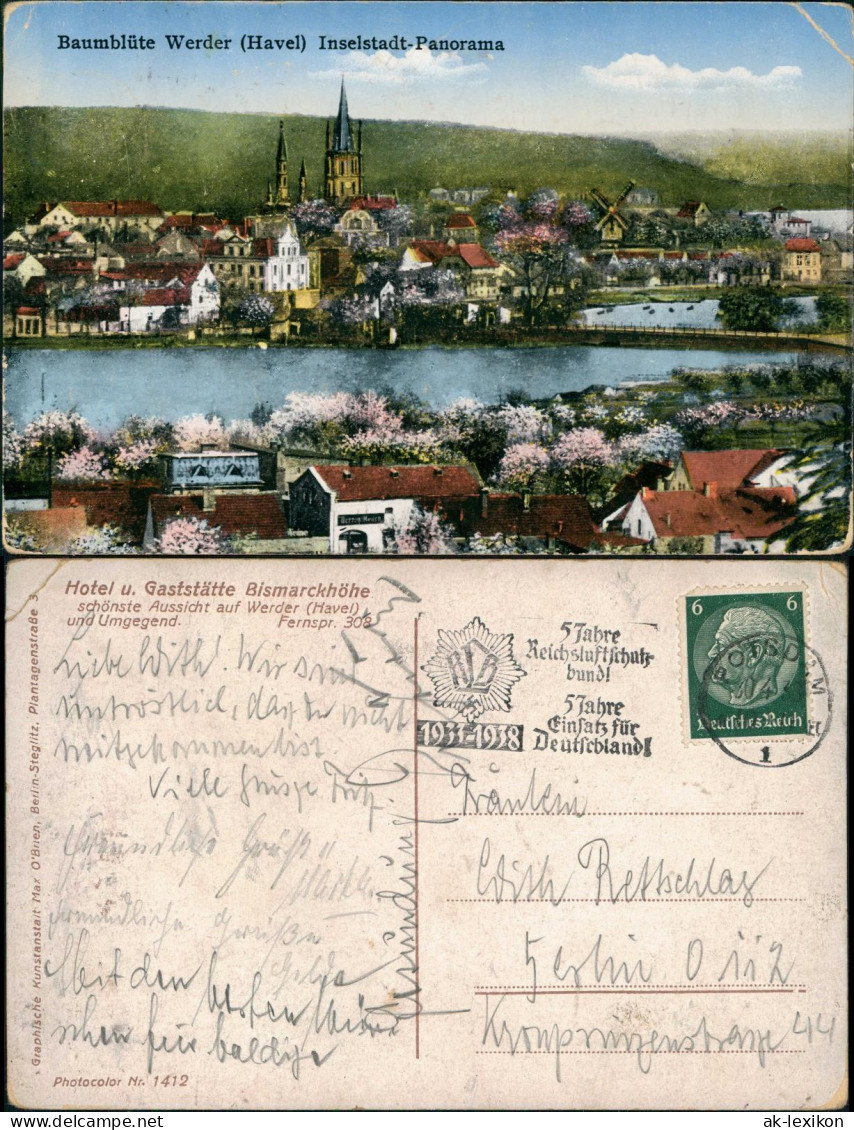 Ansichtskarte Werder (Havel) Stadt, Windmühle 1934 - Werder