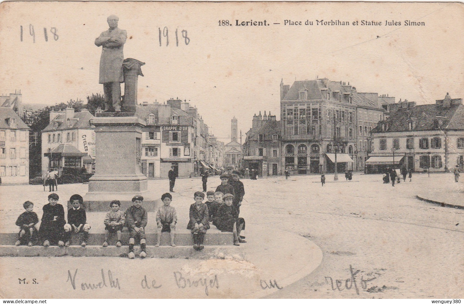 56 LORIENT  Place Du Morbihan Et Statue Jules Simon   SUP  PLAN    1918         RARE - Lorient