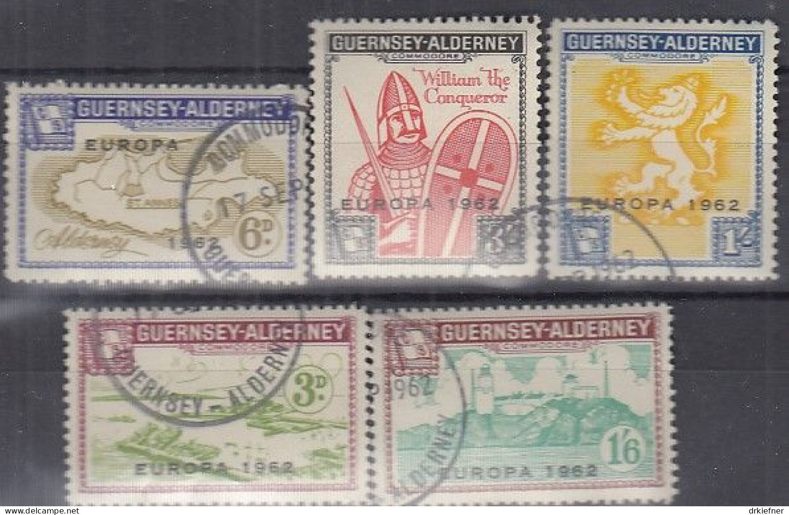 INSEL ALDERNEY (Guernsey), Nichtamtl. Briefmarken, 5 Marken, Gestempelt, Europa 1962, Wilhem Der Eroberer U.a. - Alderney