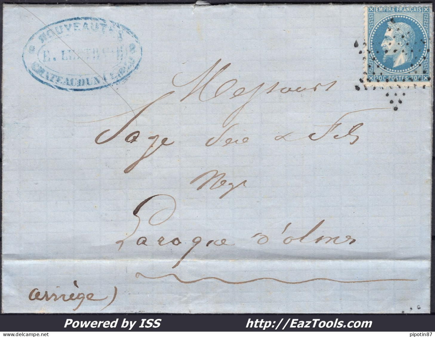 FRANCE N° 29B SUR LETTRE AVEC ETOILE DE PARIS ÉVIDÉE DU 21/07/1869 - 1863-1870 Napoleon III Gelauwerd