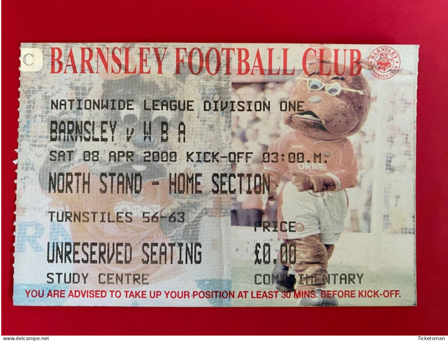 Football Ticket Billet Jegy Biglietto Eintrittskarte Barnsley FC - W.B.A. 08/04/2000 - Tickets - Entradas