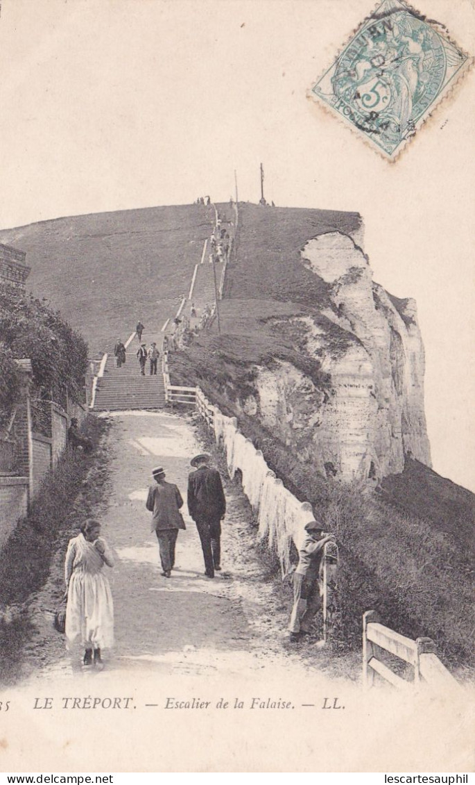 Le Treport  Tres Animée Escalier De La Falaise1908 - Le Treport