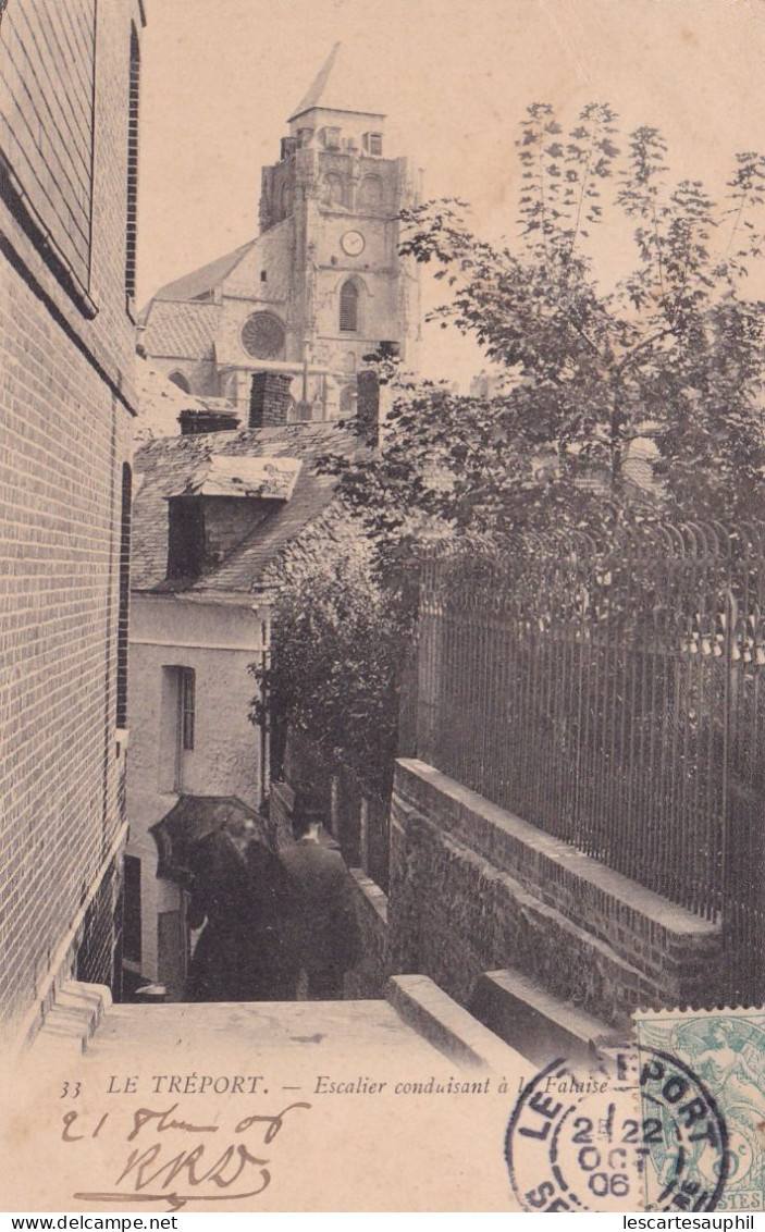 Le Tréport Centre Escalier Conduisant A La Falaise 1906 Couple Avec Ombrelle - Le Treport