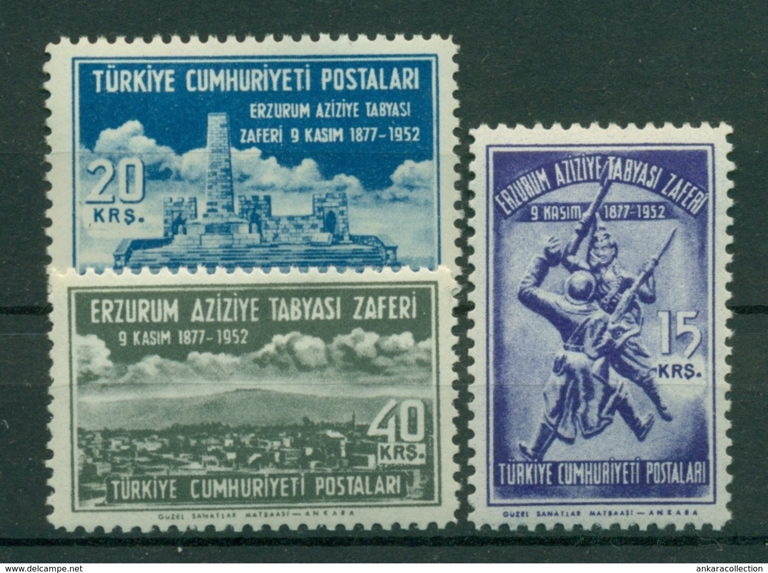 AC - TURKEY STAMP  -  The 75th ANNIVERSARY OF THE VICTORY OF THE BATTLE OF ERZURUM AZIZIYE MNH 09 NOVEMBER 1952 - Nuevos