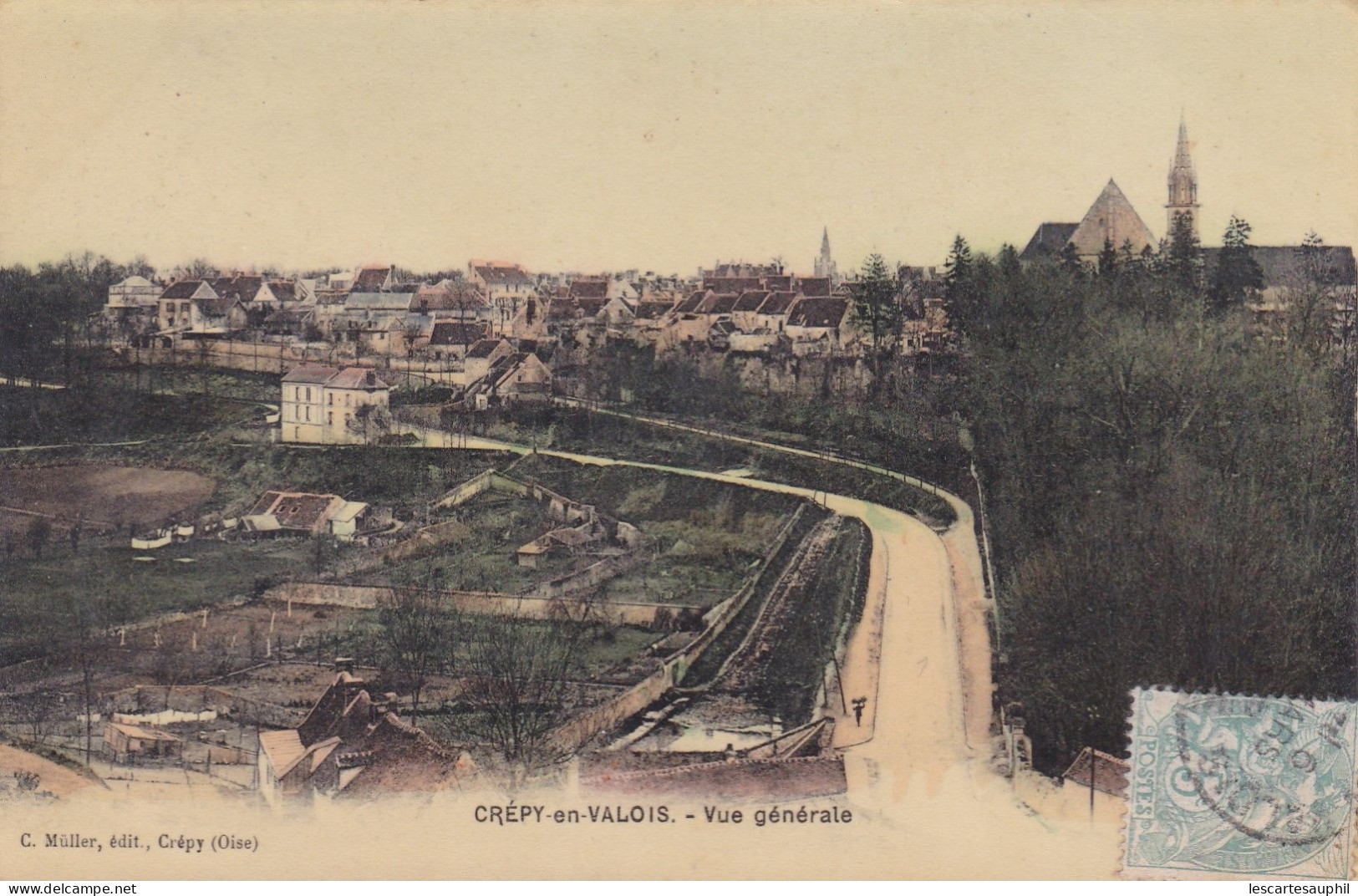 Crepy En Valois Colorisée Vue Generale 1906 - Crepy En Valois