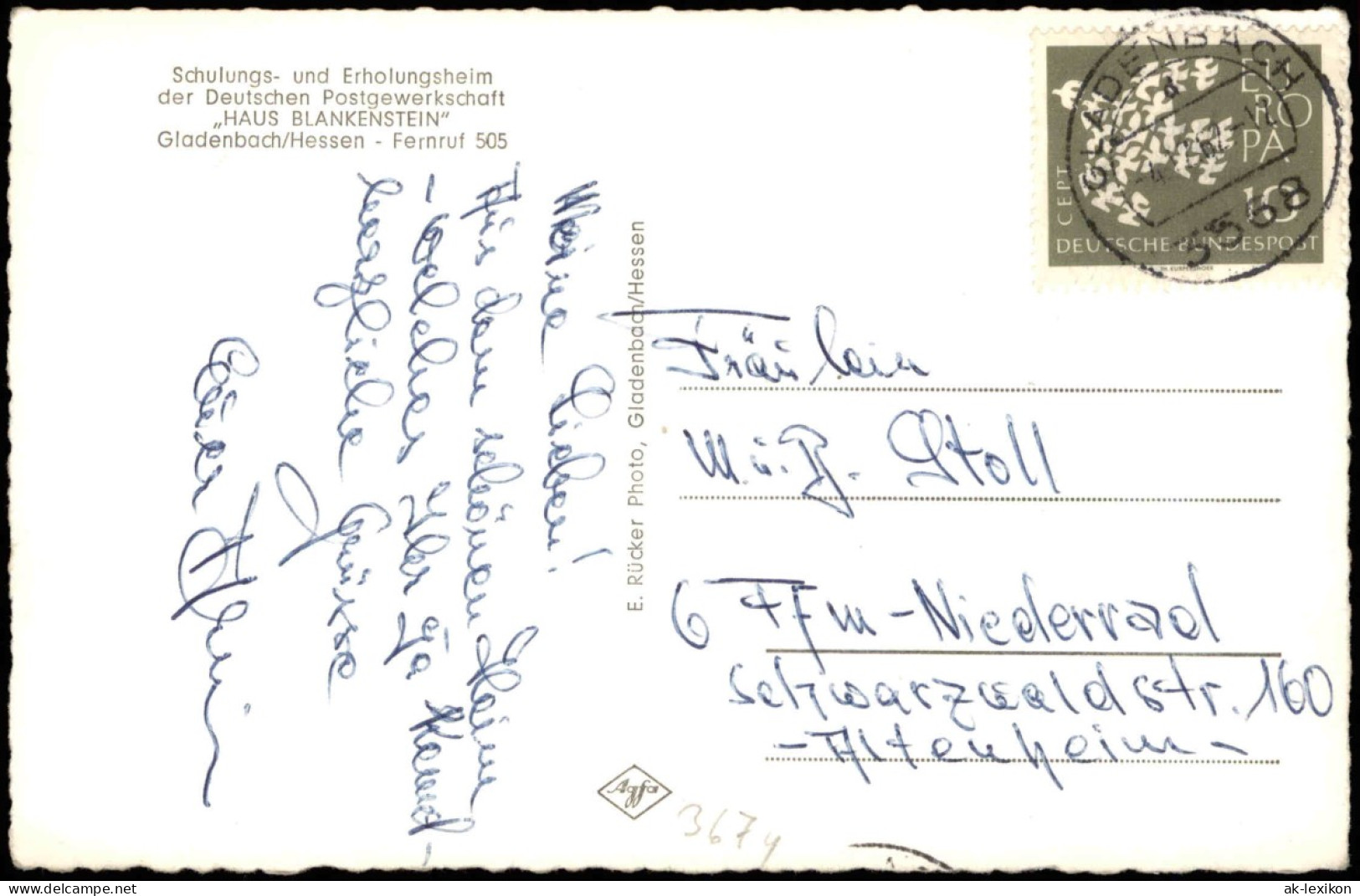 Gladenbach HAUS BLANKENSTEIN Schulungs Und Erholungsheim  Postgewerkschaft 1962 - Other & Unclassified