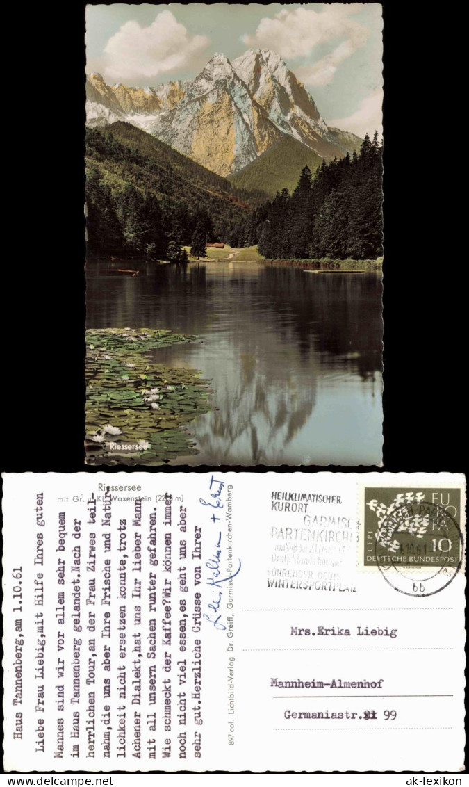 Ansichtskarte Garmisch-Partenkirchen Riessersee Seerosen 1961 Briefmarke Europa - Garmisch-Partenkirchen