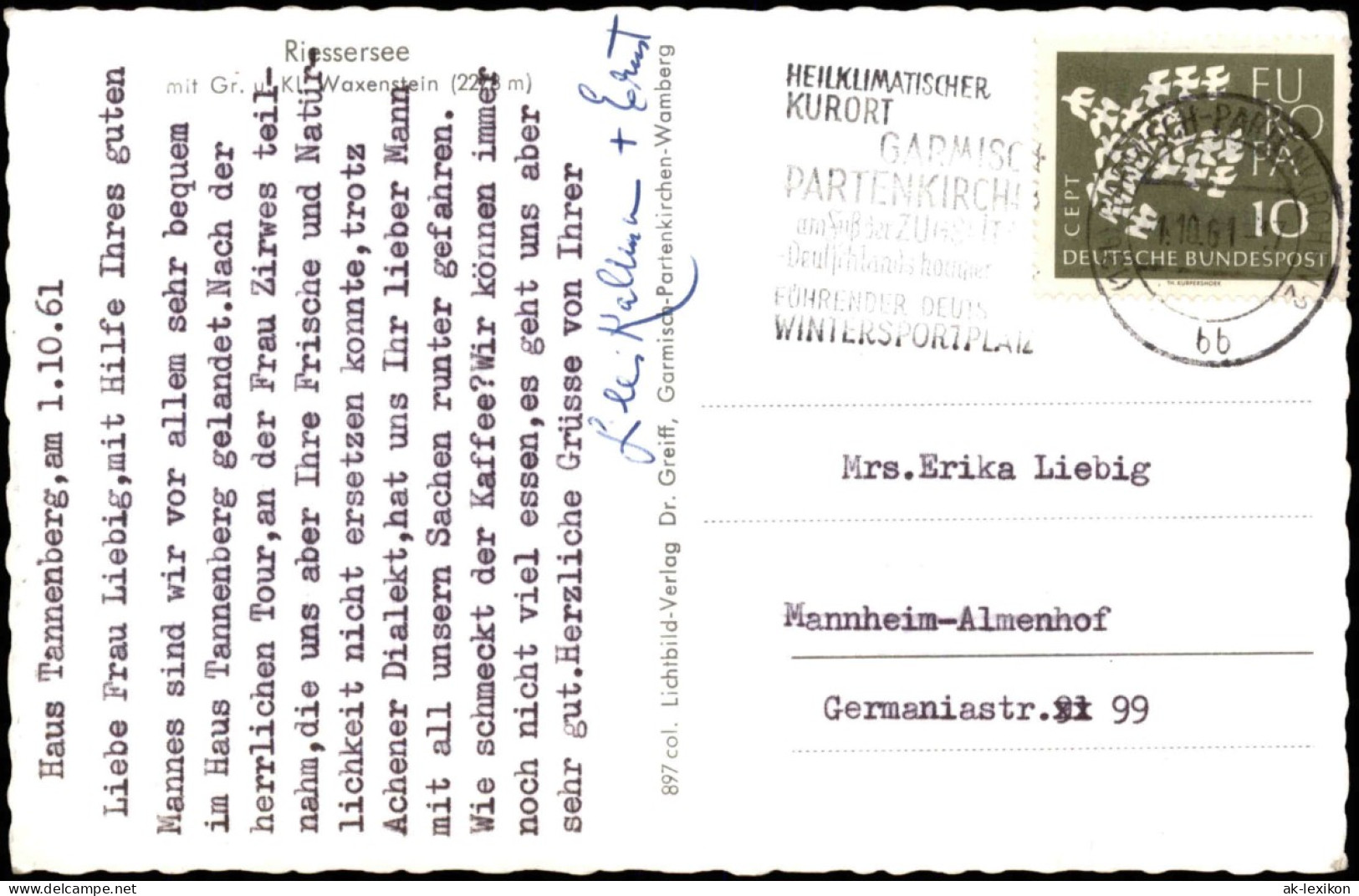 Ansichtskarte Garmisch-Partenkirchen Riessersee Seerosen 1961 Briefmarke Europa - Garmisch-Partenkirchen