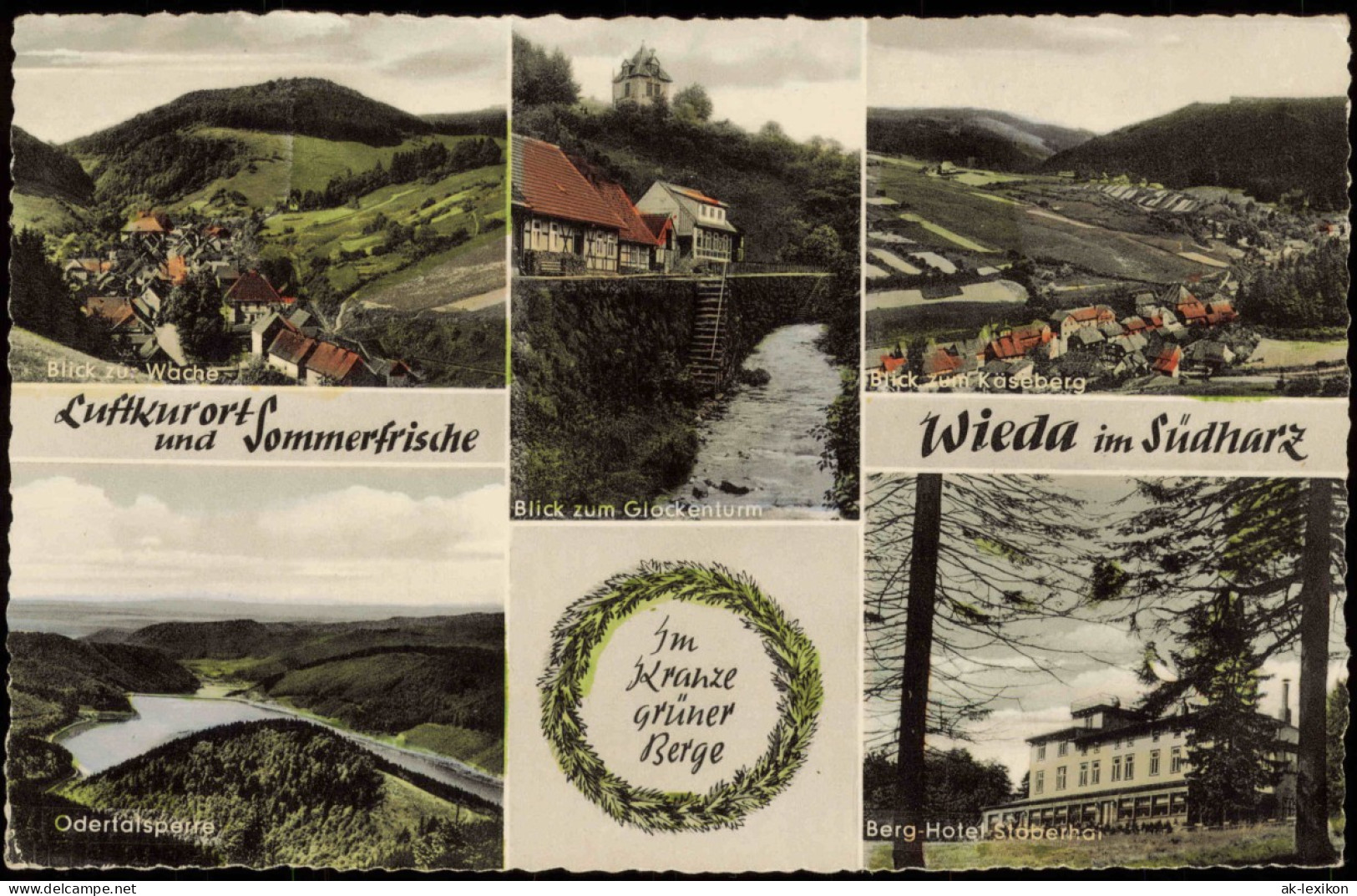 Ansichtskarte Wieda (Harz) MB: Glockenturm, Käseberg, Hotel Stoberhai 1959 - Other & Unclassified