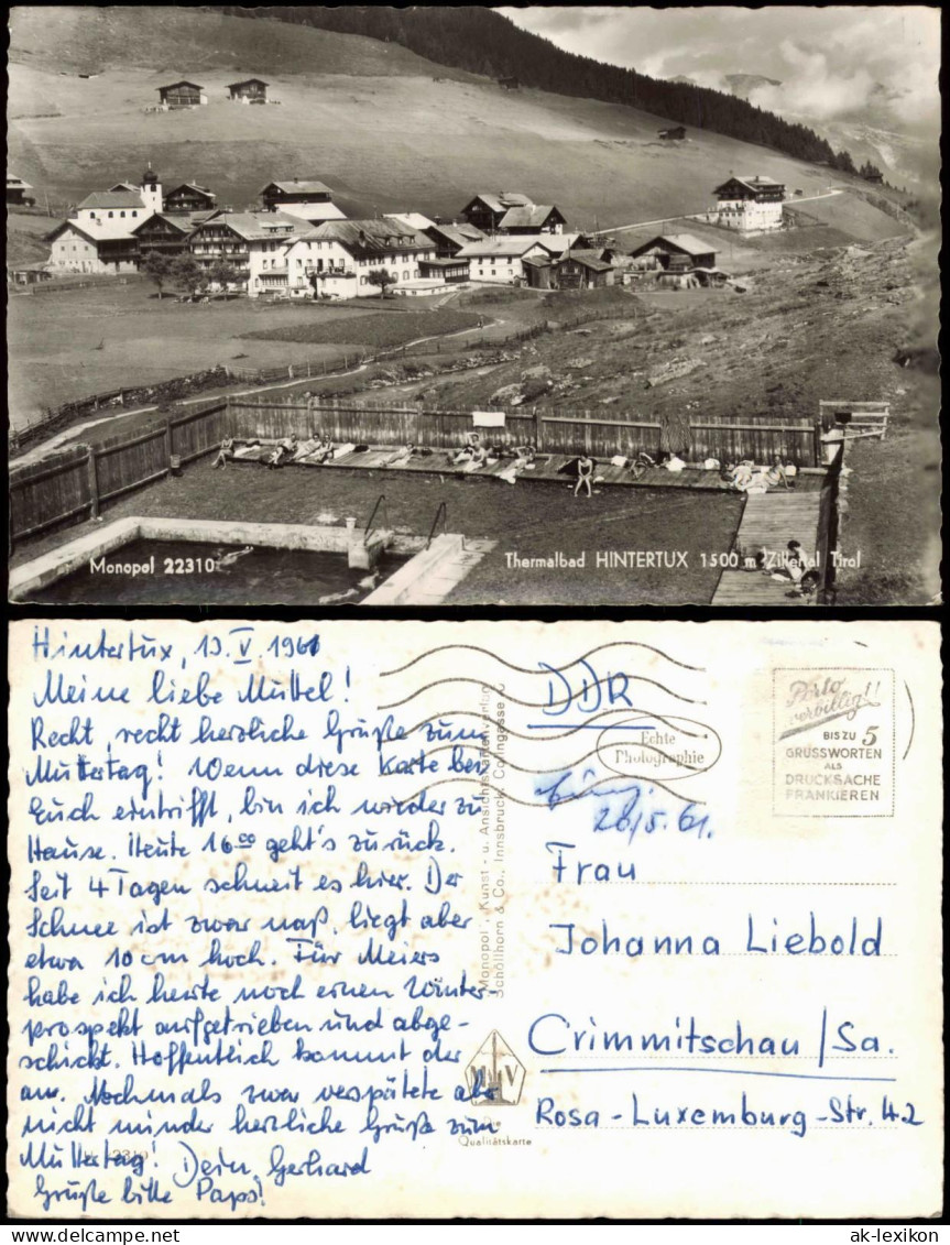 Ansichtskarte Hintertux-Tux (Tirol) Thermalbad Und Stadt 1961 - Altri & Non Classificati