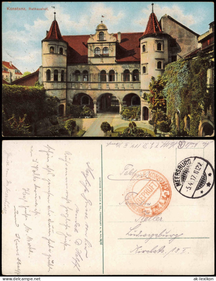 Konstanz Rathaushof 1917   1. Weltkrieg Feldpost (mit Zensur-Stempel) - Konstanz