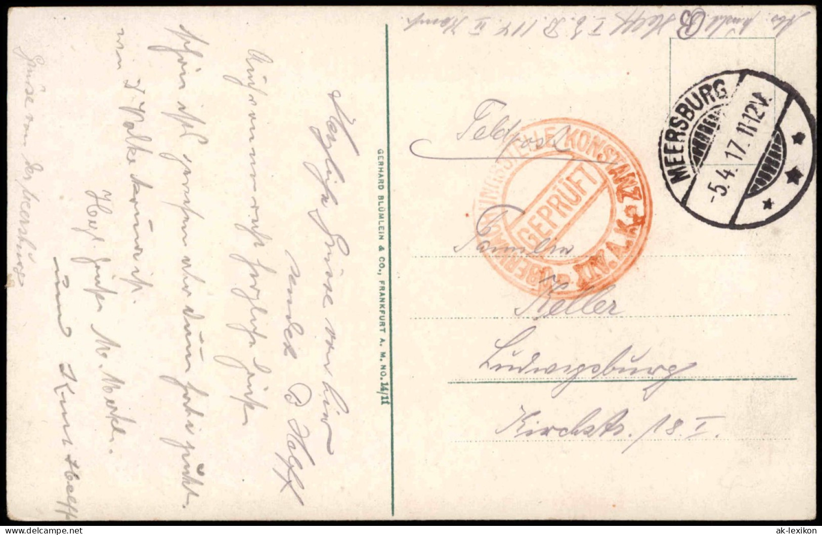 Konstanz Rathaushof 1917   1. Weltkrieg Feldpost (mit Zensur-Stempel) - Konstanz