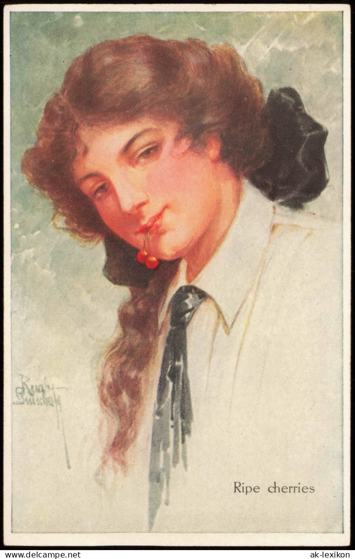 Künstlerkarte (Art Postcard): Frau Mit Kirschen Ripe Cherries 1920 - Paintings