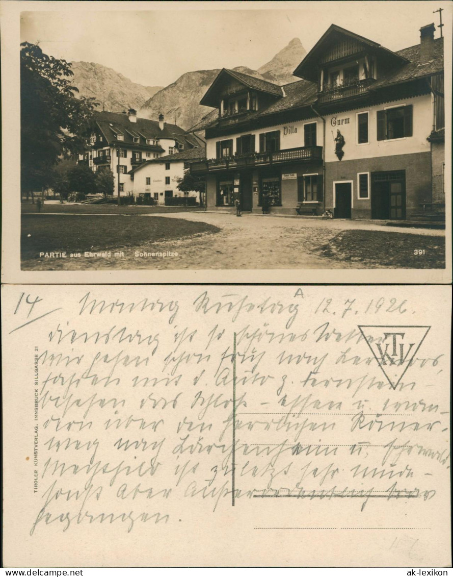 Ansichtskarte Ehrwald Ortsansicht, Strassen Partie A.d. Villa Gurm 1926 - Altri & Non Classificati