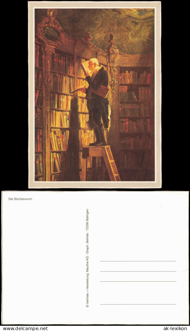 Ansichtskarte  Künstlerkarte Gemälde Kunstwerke: Der Bücherwurm 1990 - Schilderijen