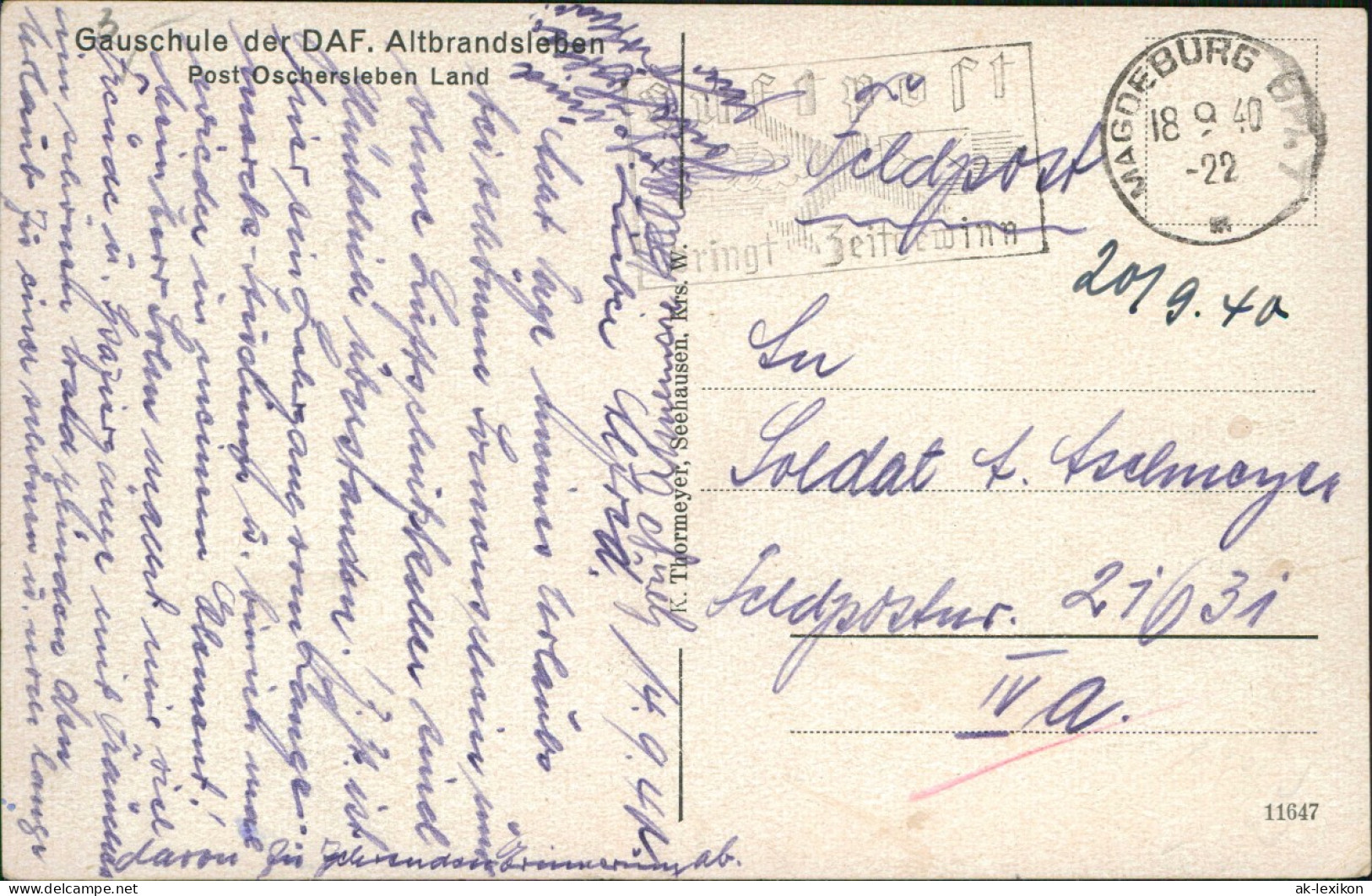 Ansichtskarte Altbrandsleben-Oschersleben Gauschule Der DAF 1940 - Other & Unclassified