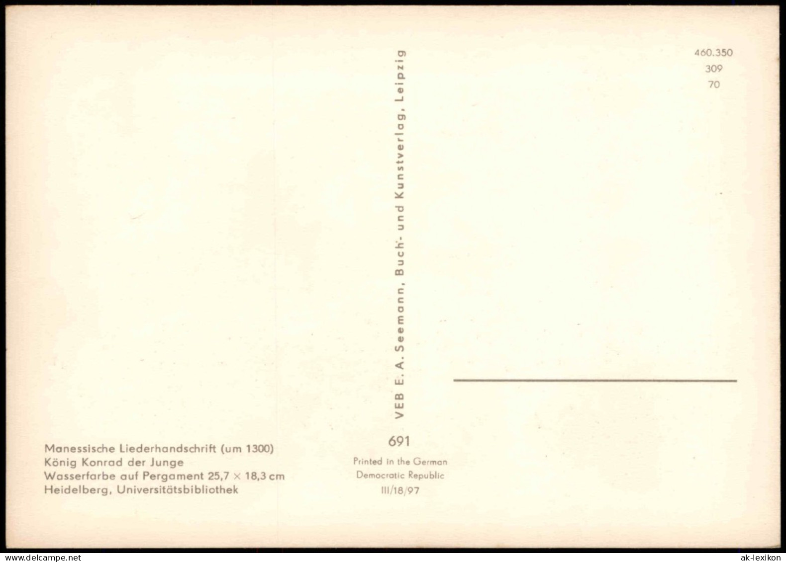 DDR Künstlerkarte: Manessische Liederhandschrift  König Konrad Der Junge 1970 - Malerei & Gemälde