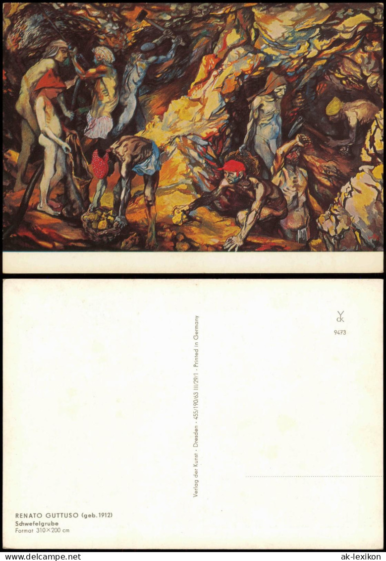 Künstlerkarte Kunstwerk: RENATO GUTTUSO (geb. 1912) Schwefelgrube 1970 - Malerei & Gemälde