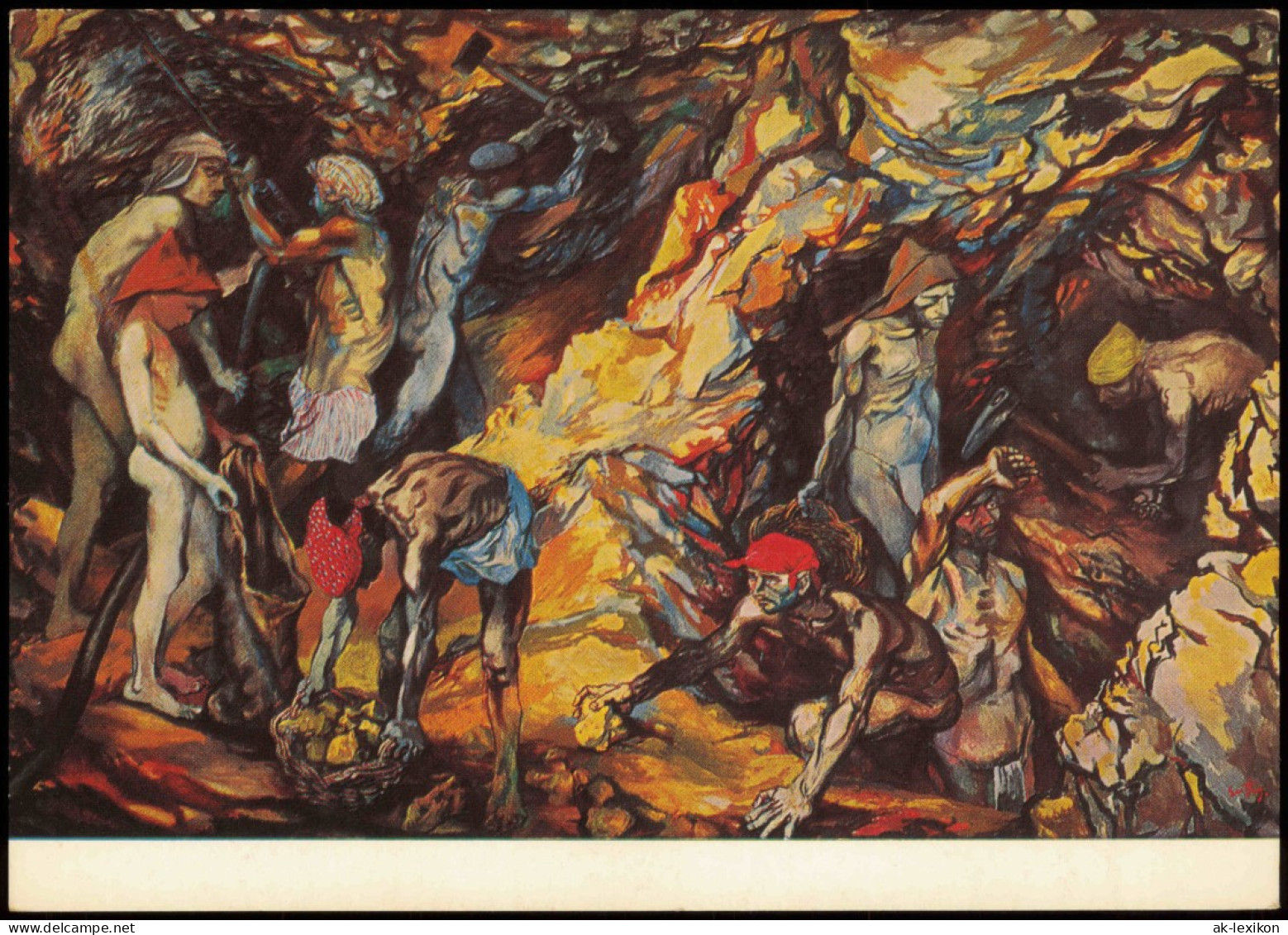 Künstlerkarte Kunstwerk: RENATO GUTTUSO (geb. 1912) Schwefelgrube 1970 - Malerei & Gemälde