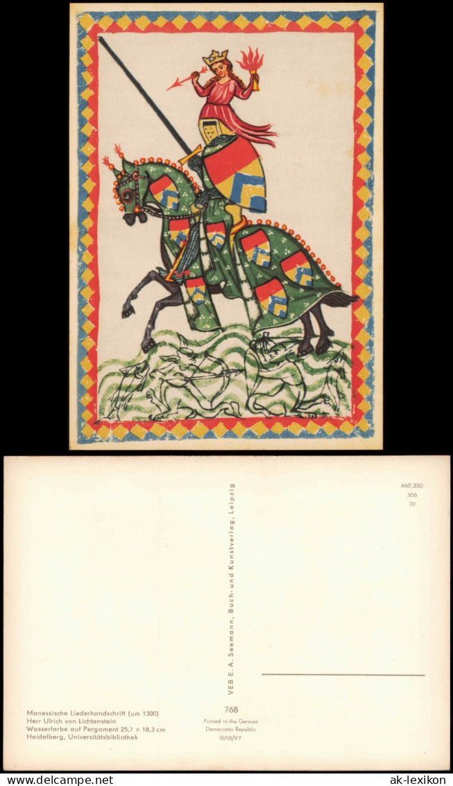 Künstlerkarte Gemälde Kunstwerk: Manessische Liederhandschrift (um 1300) 1970 - Malerei & Gemälde