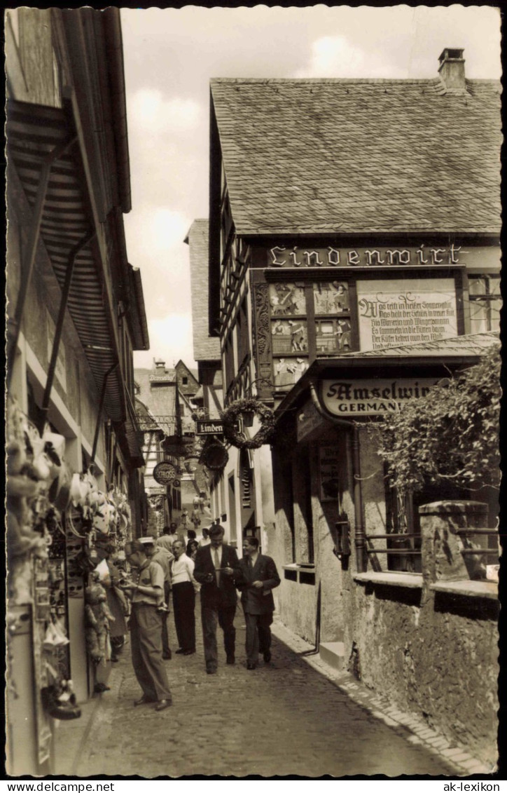 Ansichtskarte Rüdesheim (Rhein) Drosselgasse, Belebt 1960 - Rüdesheim A. Rh.