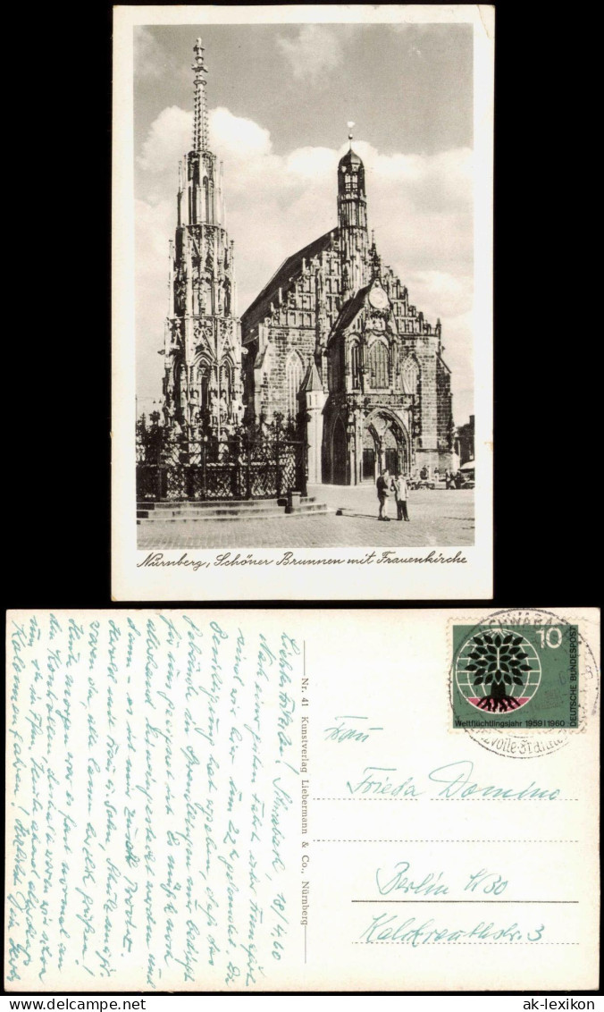 Ansichtskarte Nürnberg Frauenkirche 1960  Gel. Briefmarke Weltflüchtlingsjahr - Nuernberg