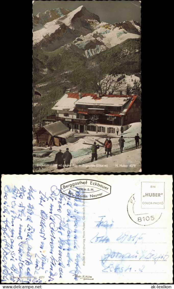 Garmisch-Partenkirchen Eckbauer 1236m, Skifahrer - Color-Fotokarte 1959 - Garmisch-Partenkirchen