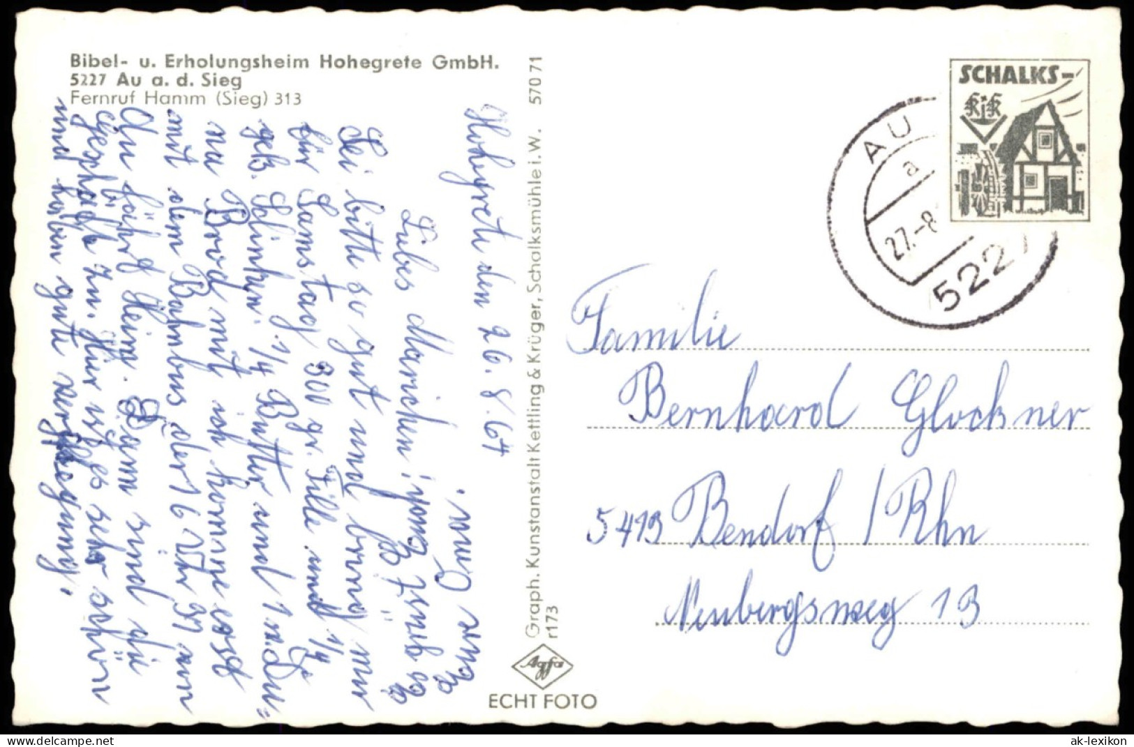 Ansichtskarte Au (Sieg) Bibel- U. Erholungsheim Hohegrete GmbH. 1968 - Autres & Non Classés