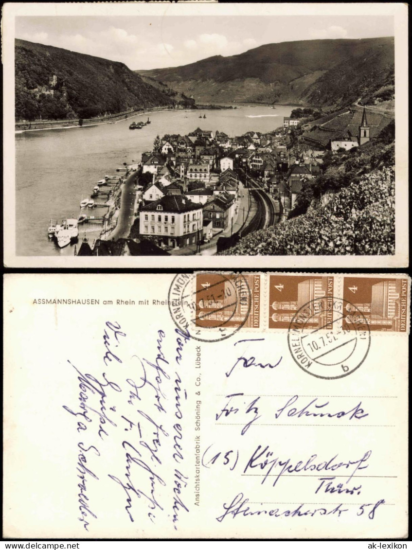 Ansichtskarte Assmannshausen Rhein Rüdesheim Rhein 1951  Gel. Mehrfachfrankatur - Rüdesheim A. Rh.