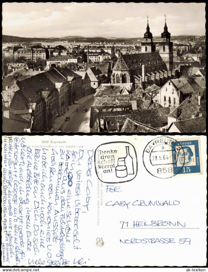 Ansichtskarte Bayreuth Blick Vom Schloßturm Zur Stadtkirche 1964 - Bayreuth